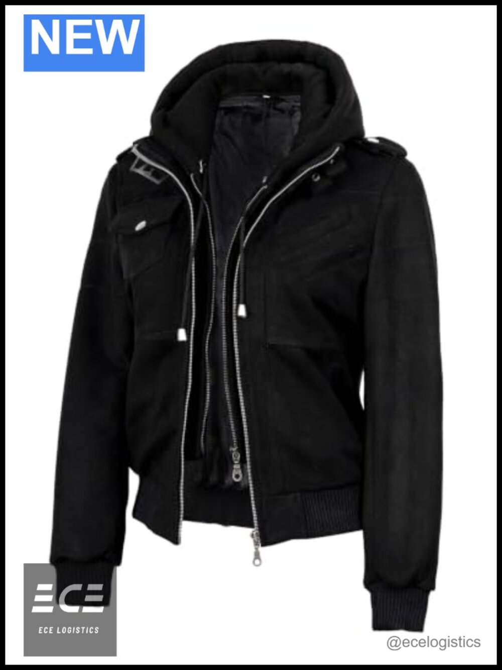 Faux Suede Hooded Bomber Jacket Women Regular Fit Zip Pockets